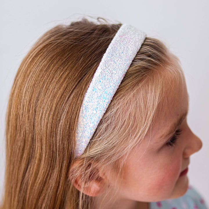 Tapered Chunky Glitter Headband: White