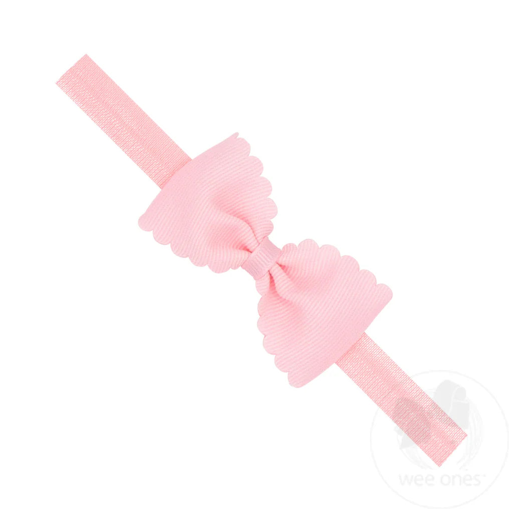 Scalloped Grosgrain Bow on Matching Elastic Band-Lt Pnk