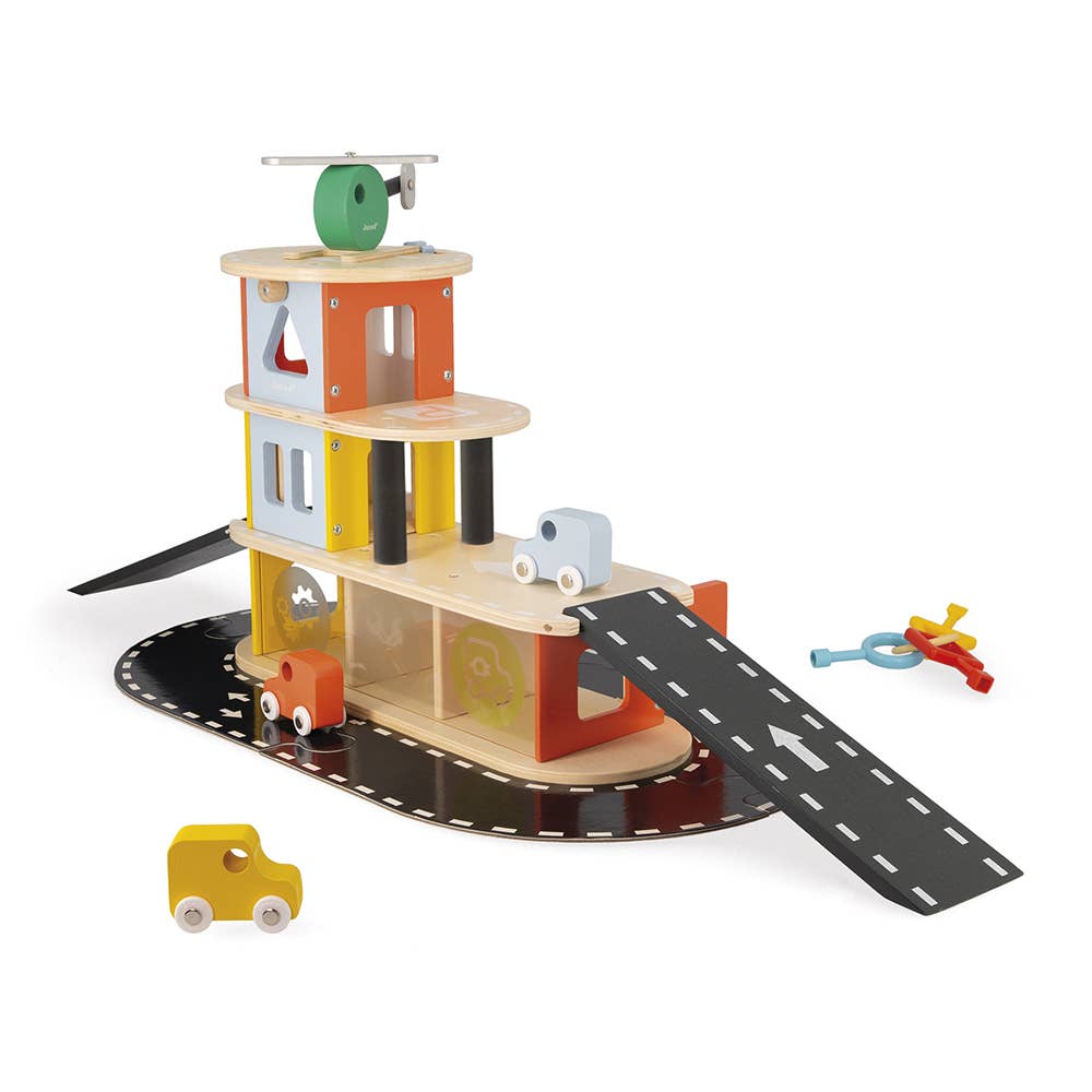 Bolid | Garage | Wooden toy | 4 vehicles included