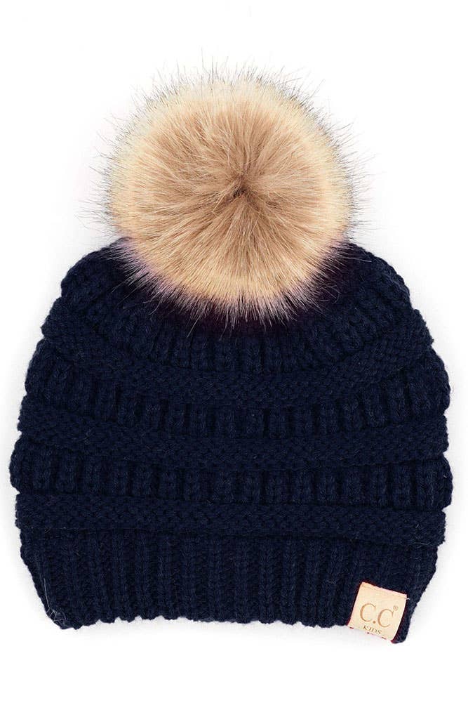 C.C Kids Solid Ribbed Beanie with Pom: Indi Pink