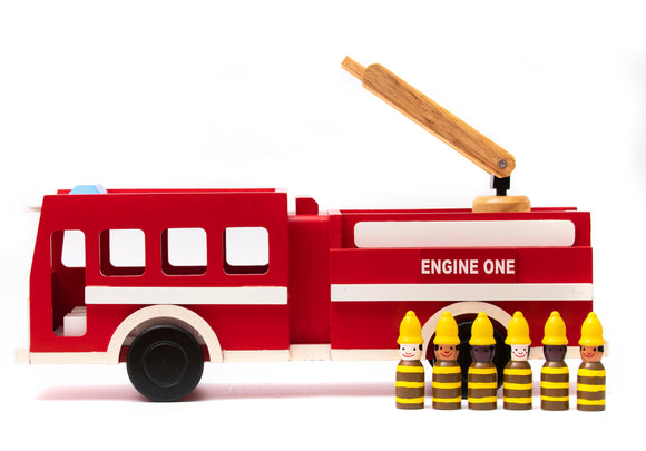 Wooden Engine One Fire Truck with Firefighters