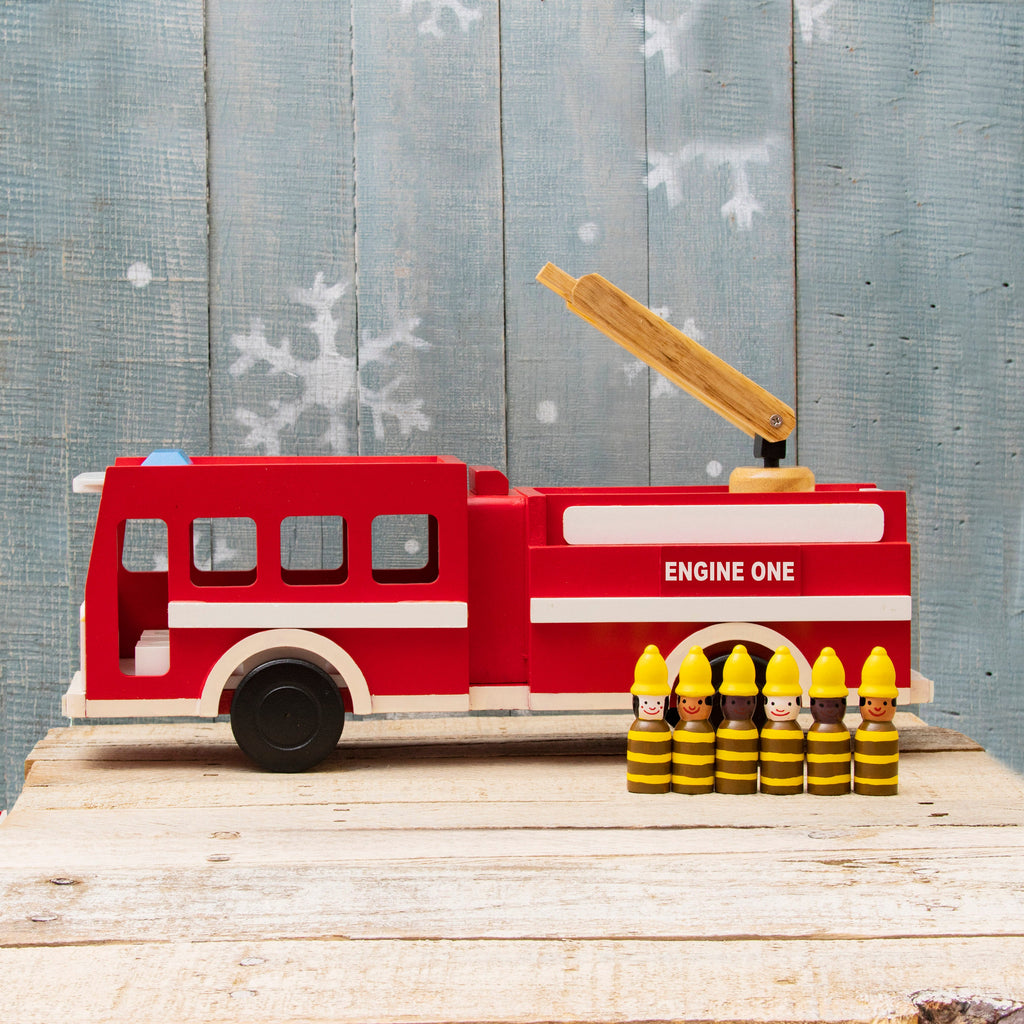 Wooden Engine One Fire Truck with Firefighters