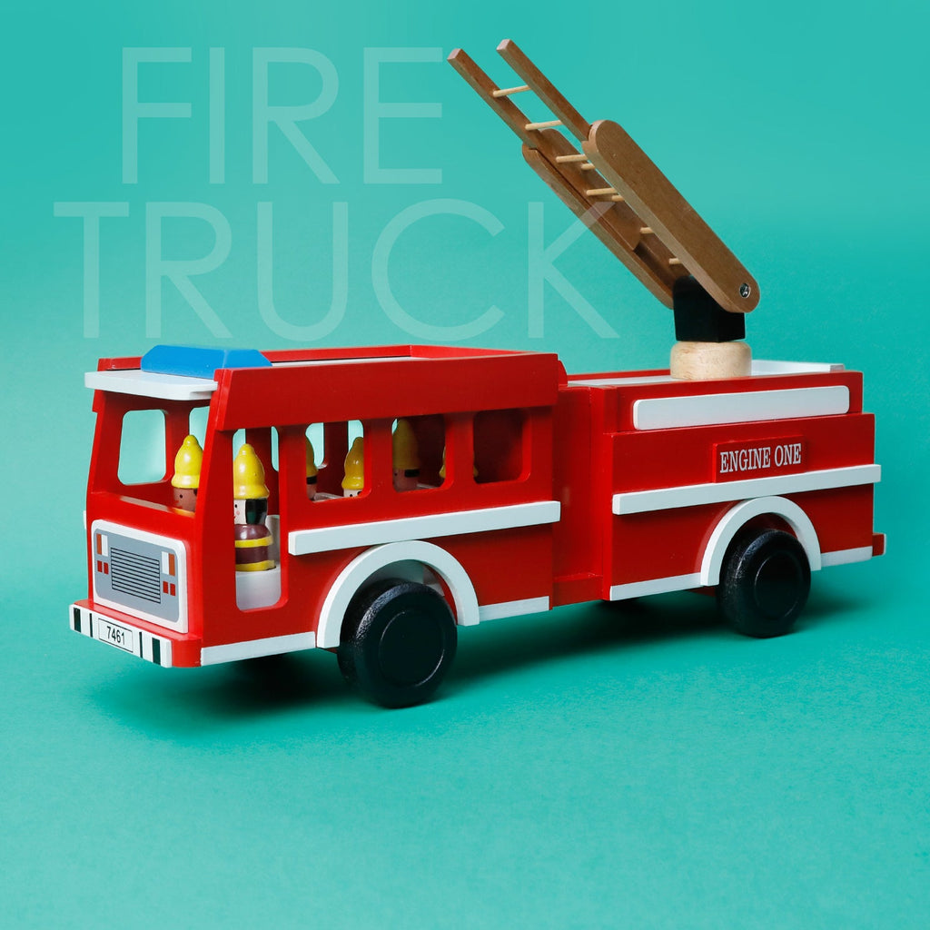 Wooden Engine One Fire Truck with Firefighters