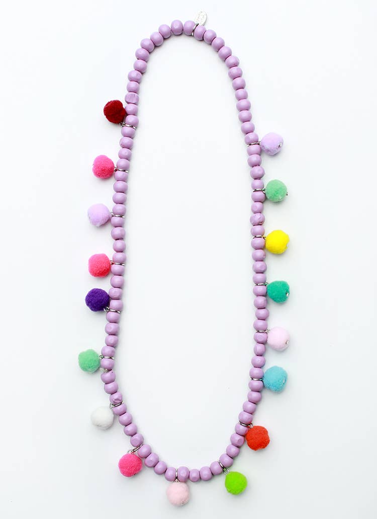 Wooden Pom Necklace: Lavender