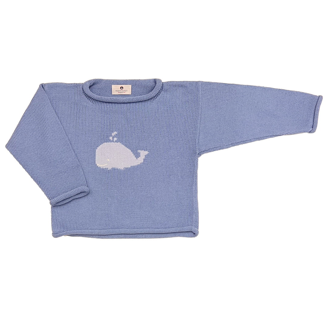 Whale Watch Roll Neck Sweater-Blue