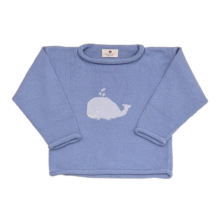 Whale Watch Roll Neck Sweater-Blue