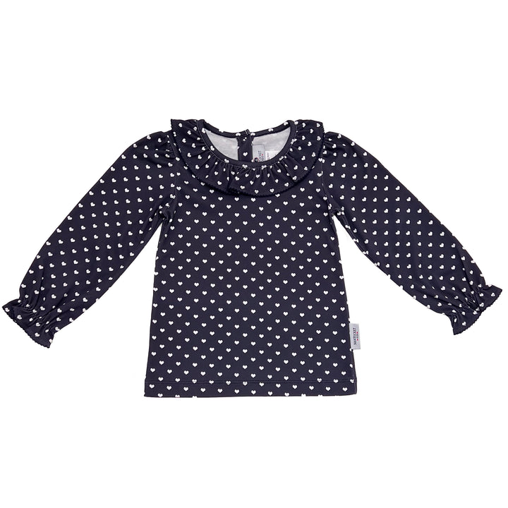 Riley Ruffle Pima Top-Midnight Navy Hearts