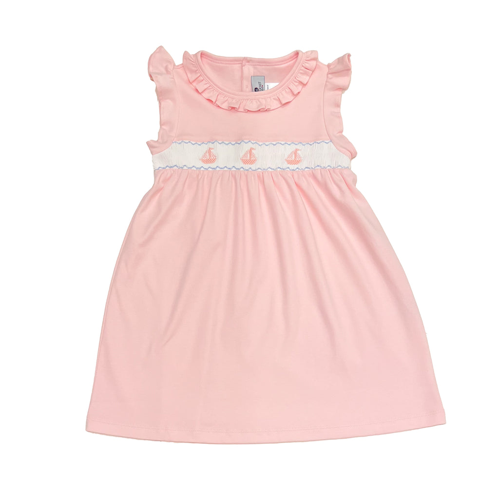 Set Sail Smocked Pima Dress-Peony