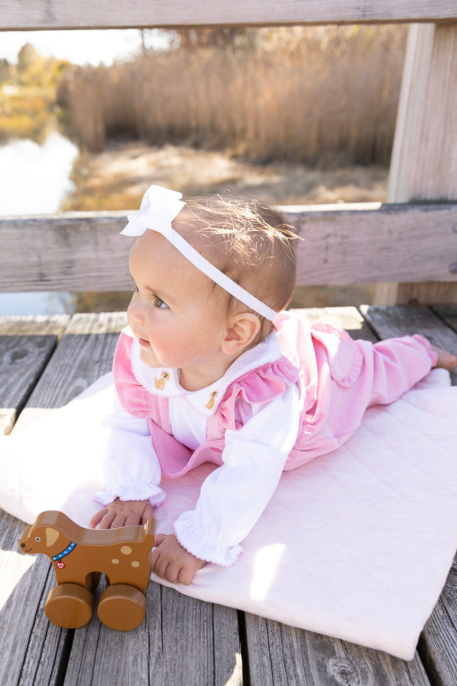 Puppy Embroidered Collar Shirt-Pink Trim