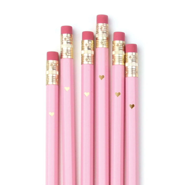 Full Length Pencils - Gold Heart/Pink