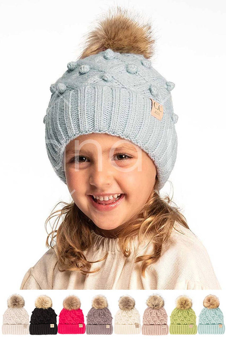 C.C Bobble Beanie Kids Hat: Ivory