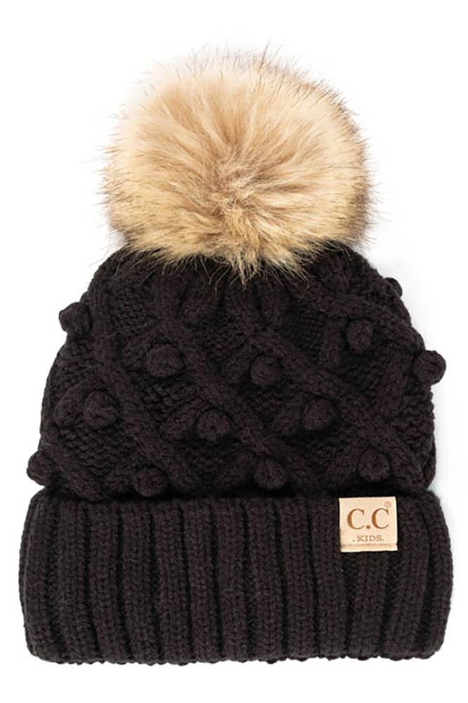 C.C Bobble Beanie Kids Hat: Ivory