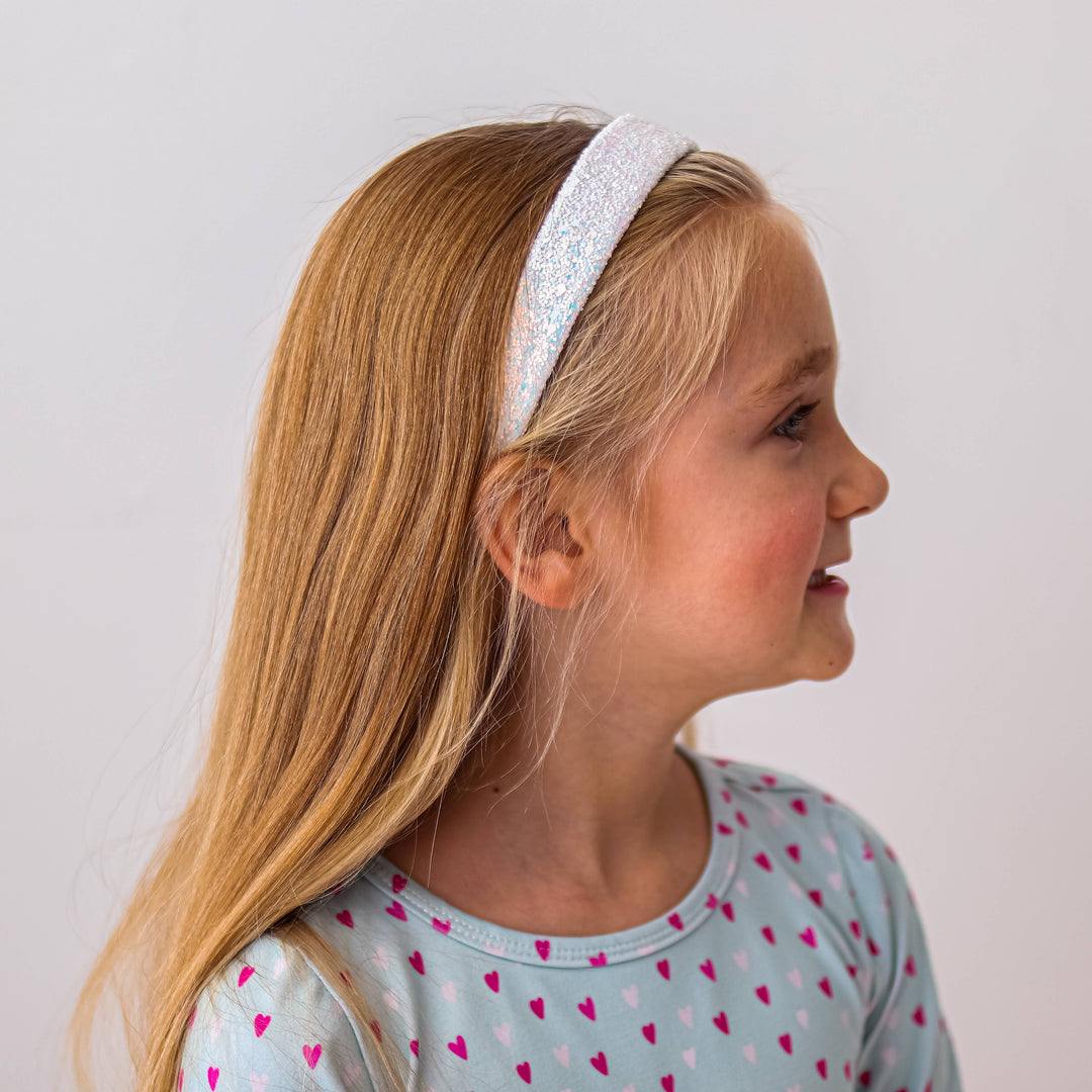 Tapered Chunky Glitter Headband: White