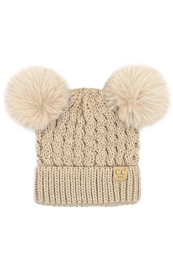 C.C Kids Double Pom Pom All Over Cable Beanie: Lavender