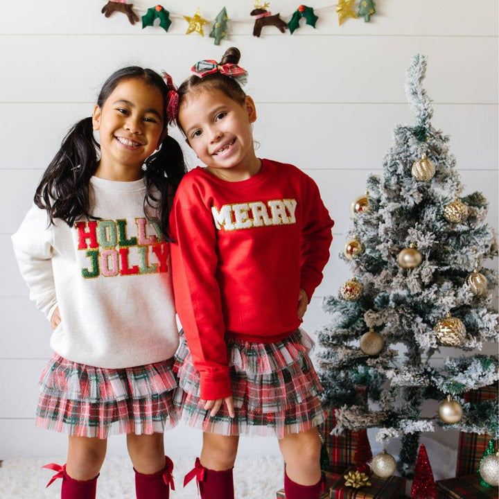 Merry Patch Christmas Sweatshirt - Kids Holiday Sweatshirt: 2T