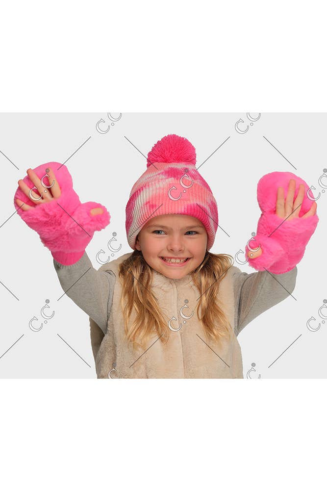 C.C Kids Faux Fur Convertible Mitten Glove: Hot Pink