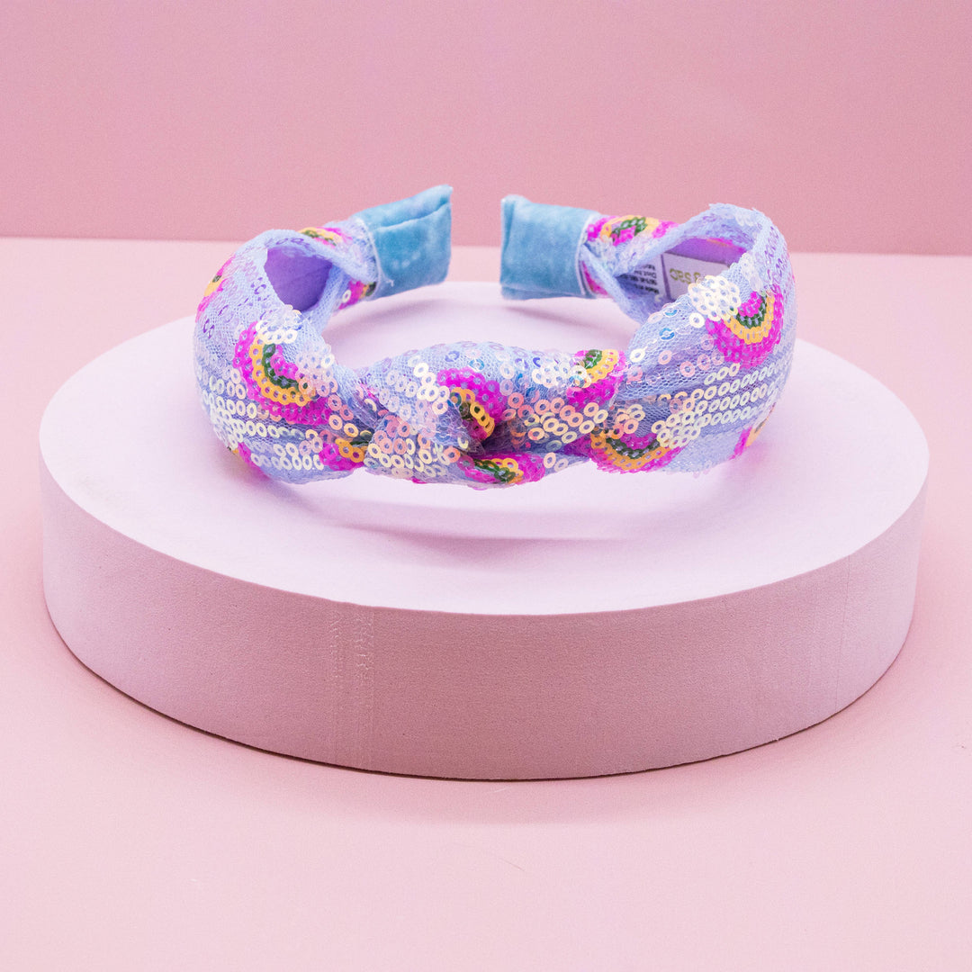 Kids Sequin Knot Headband - Rainbow: Pink