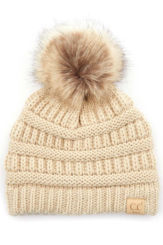 C.C Kids Solid Ribbed Beanie with Pom: New Candy Pink