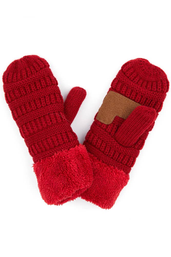 C.C Kids solid Knitted mitten: Red