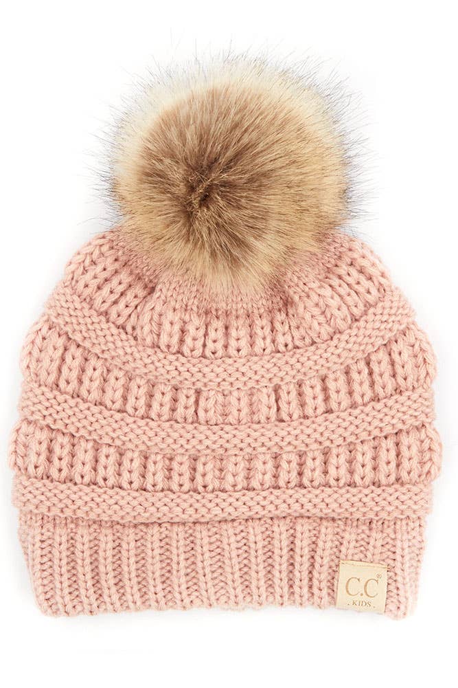 C.C Kids Solid Ribbed Beanie with Pom: Indi Pink