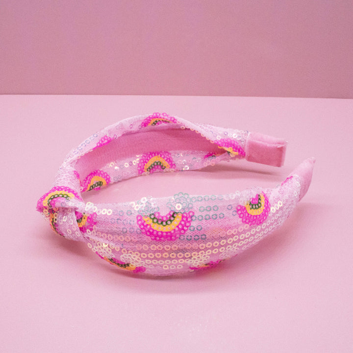 Kids Sequin Knot Headband - Rainbow: Pink