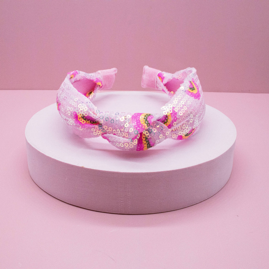 Kids Sequin Knot Headband - Rainbow: Pink