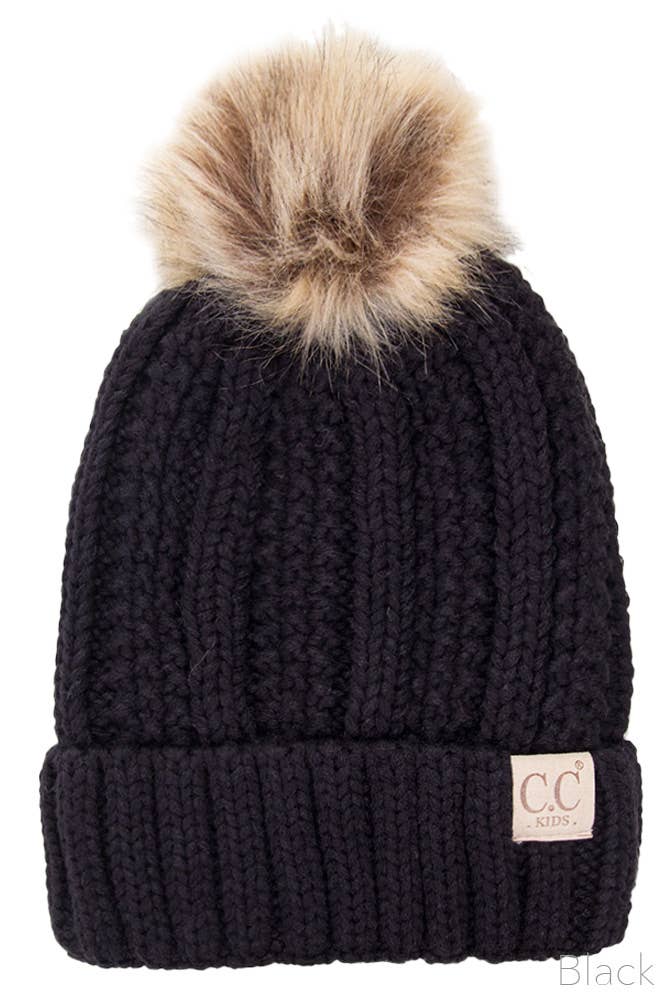 CC Kids Solid Color Lining Beanie: Dark Denim