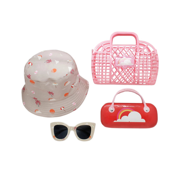 Kids Sunglasses, Jelly Tote, Bucket Hat and Case Gift Set-Rainbow