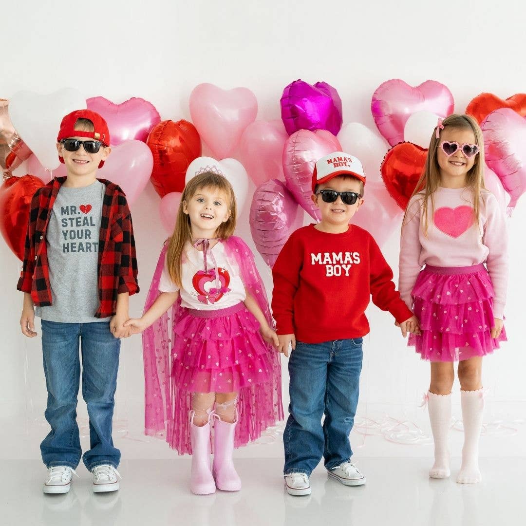 Heart Sequin Patch Valentine's Day Sweatshirt - Pink - Kids: 2T