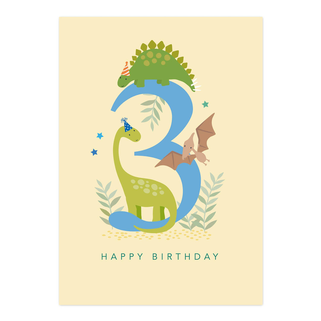 Happy Birthday Card | Age 3 Dinosaur Card