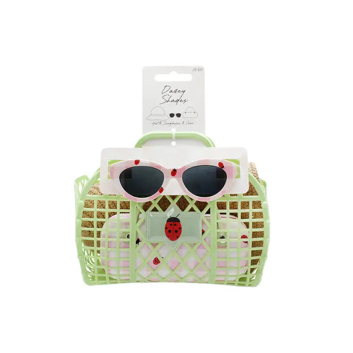 Kids Sunglasses, Jelly Tote, Bucket Hat and Case Gift Set-Lady Bug