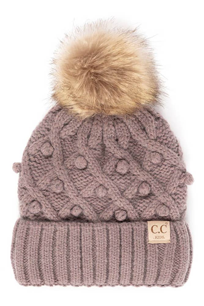 C.C Bobble Beanie Kids Hat: Ivory