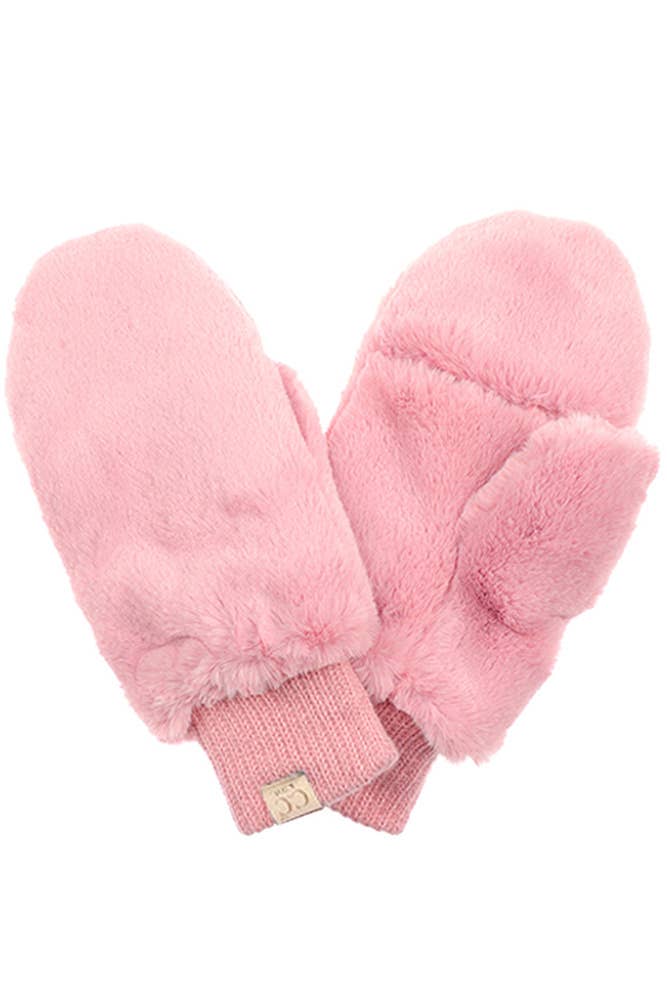 C.C Kids Faux Fur Convertible Mitten Glove: Hot Pink