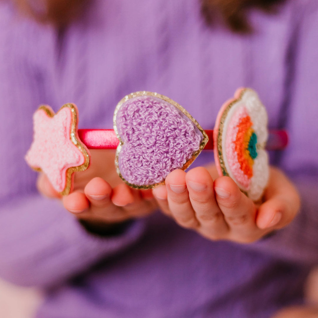 Chenille Rainbow/Heart/Star InterchangeableHeadband and Hair Clips