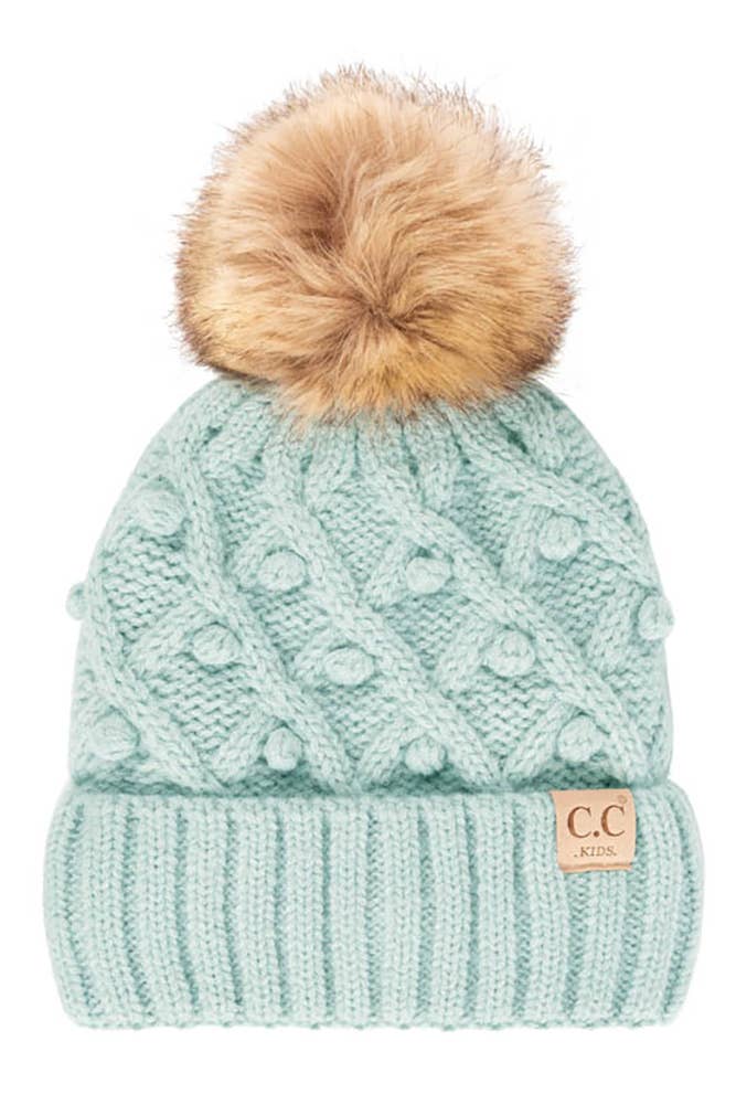 C.C Bobble Beanie Kids Hat: Ivory