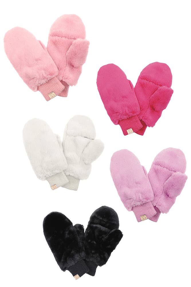 C.C Kids Faux Fur Convertible Mitten Glove: Hot Pink