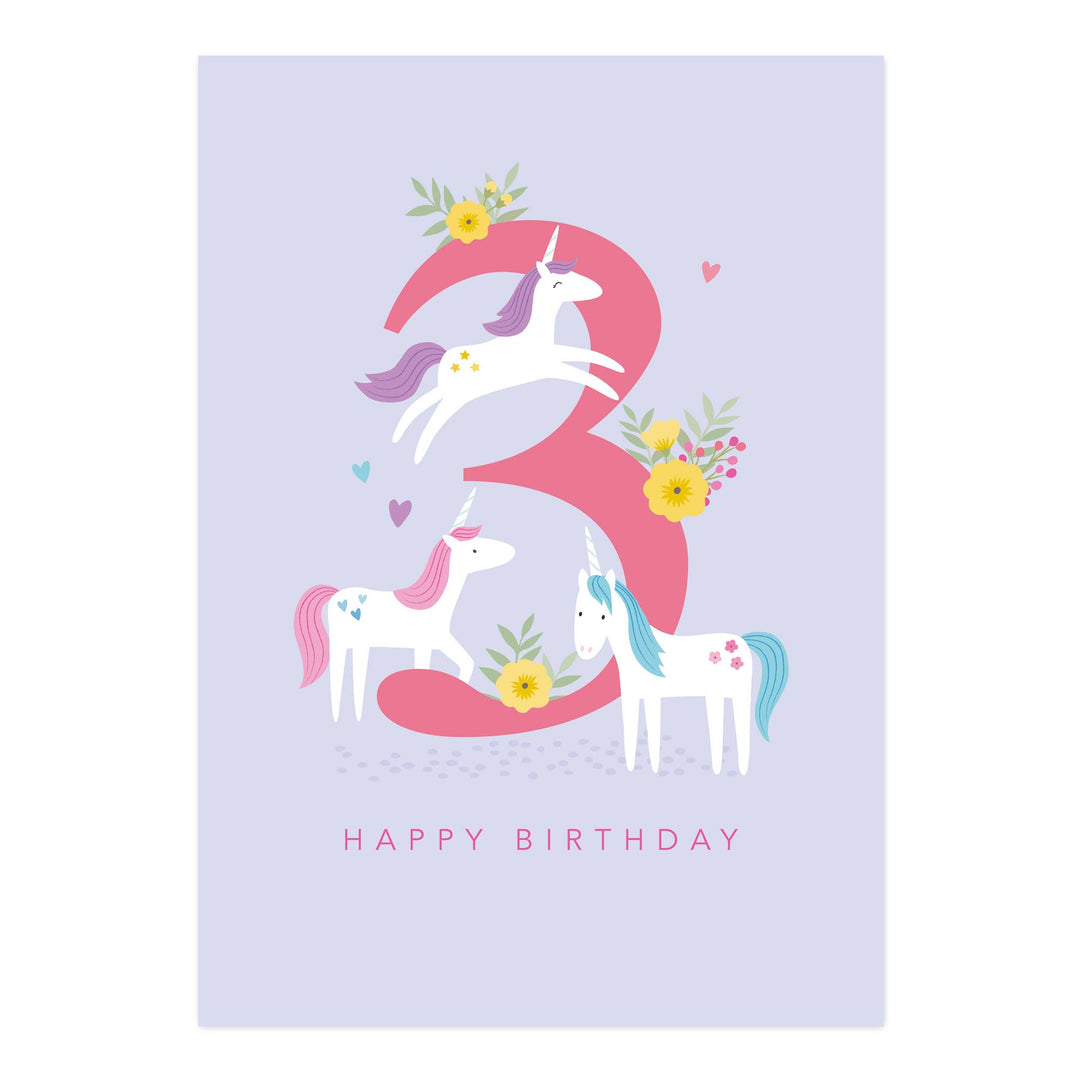 Happy Birthday Card | Age 3 Unicorn Card