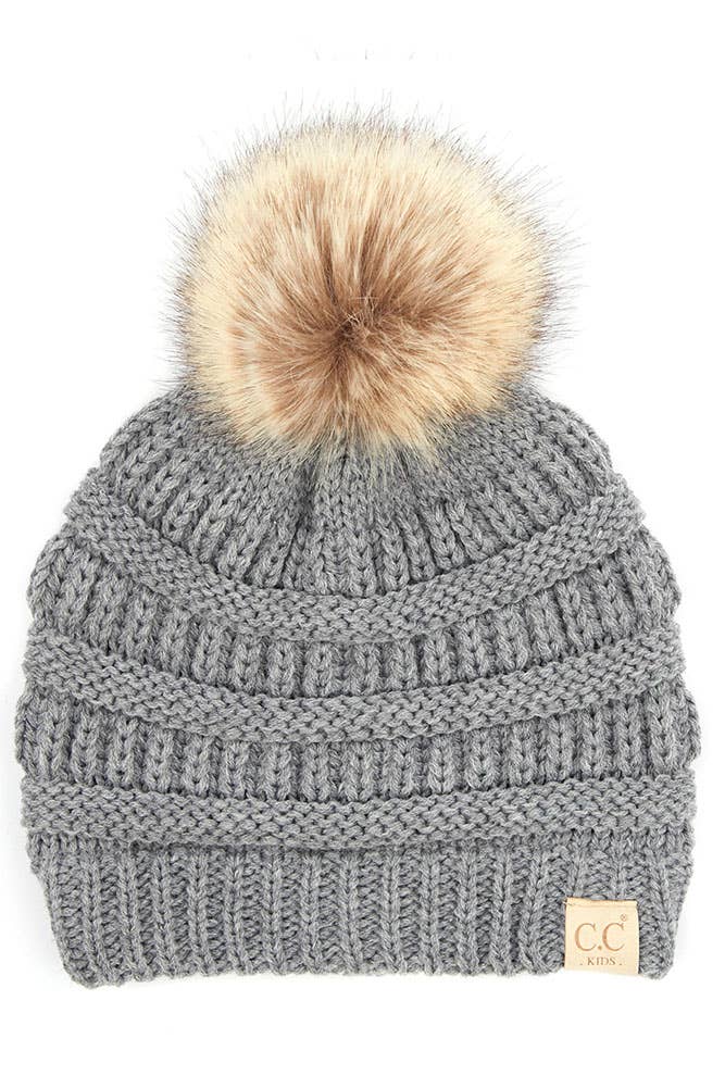 C.C Kids Solid Ribbed Beanie with Pom: Indi Pink