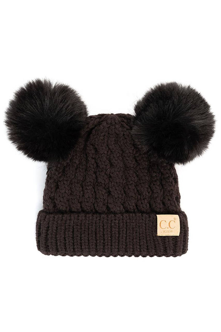 C.C Kids Double Pom Pom All Over Cable Beanie: Lavender