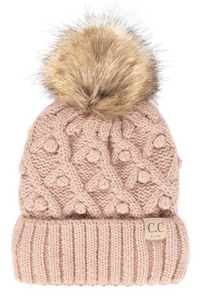 C.C Bobble Beanie Kids Hat: Ivory