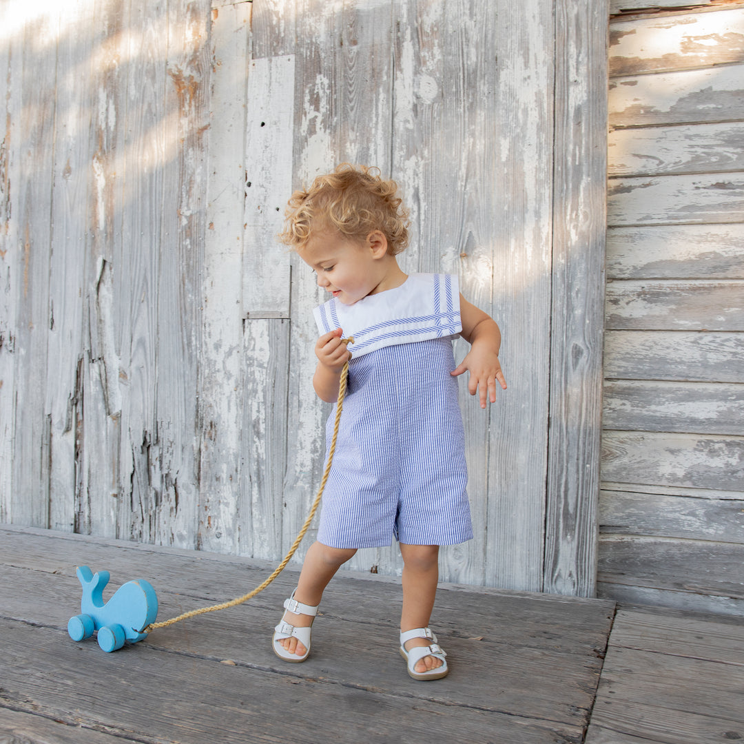 Little Sailor Shortall-Navy Seersucker