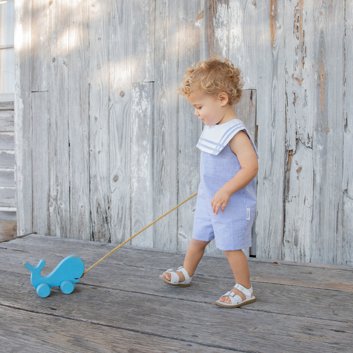 Little Sailor Shortall-Navy Seersucker