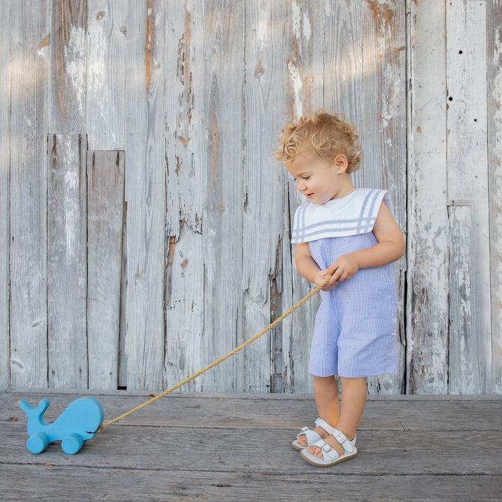 Little Sailor Shortall-Navy Seersucker