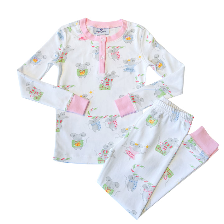 Holiday Mice Pima Jammies 2-Piece Set-Pink