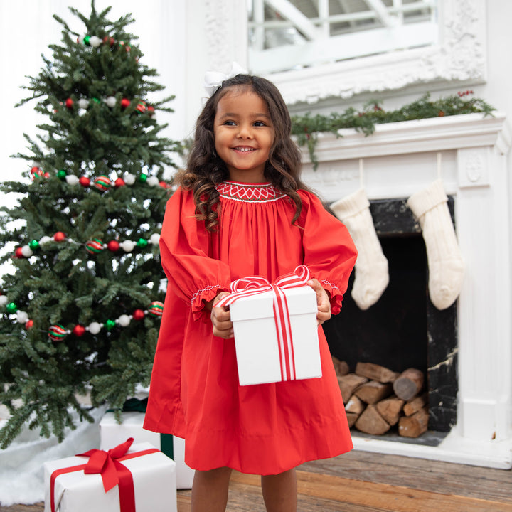 Karlie Smocked Dress-Royal Red