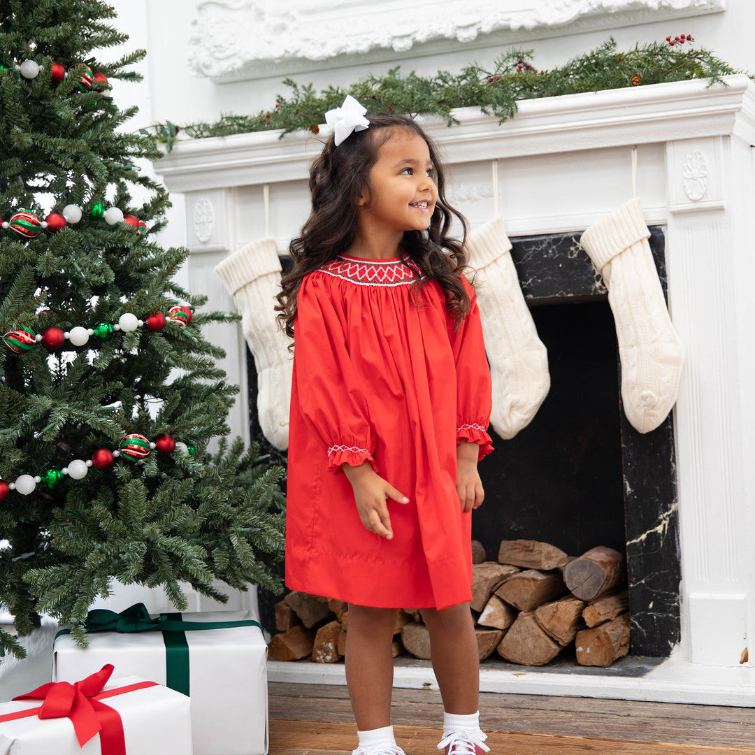 Karlie Smocked Dress-Royal Red