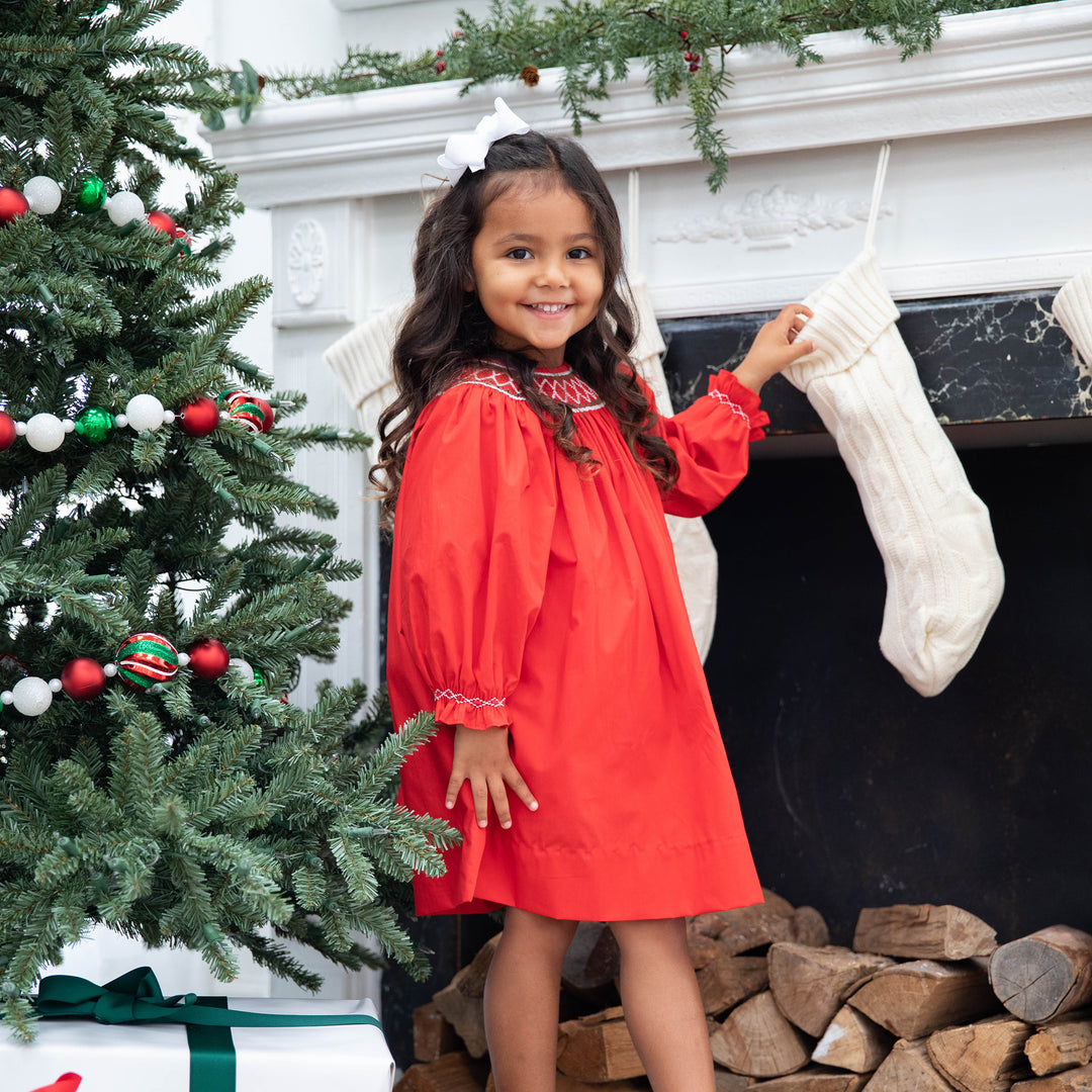 Karlie Smocked Dress-Royal Red