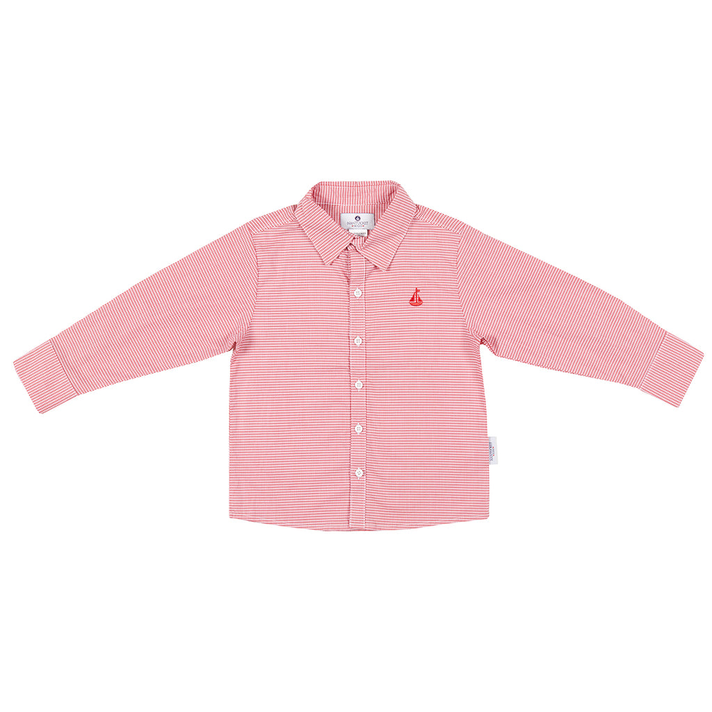 Boy's Button Down Shirt-Royal Red Microcheck - Nantucket Kids