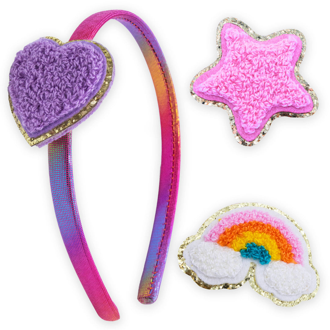 Chenille Rainbow/Heart/Star InterchangeableHeadband and Hair Clips