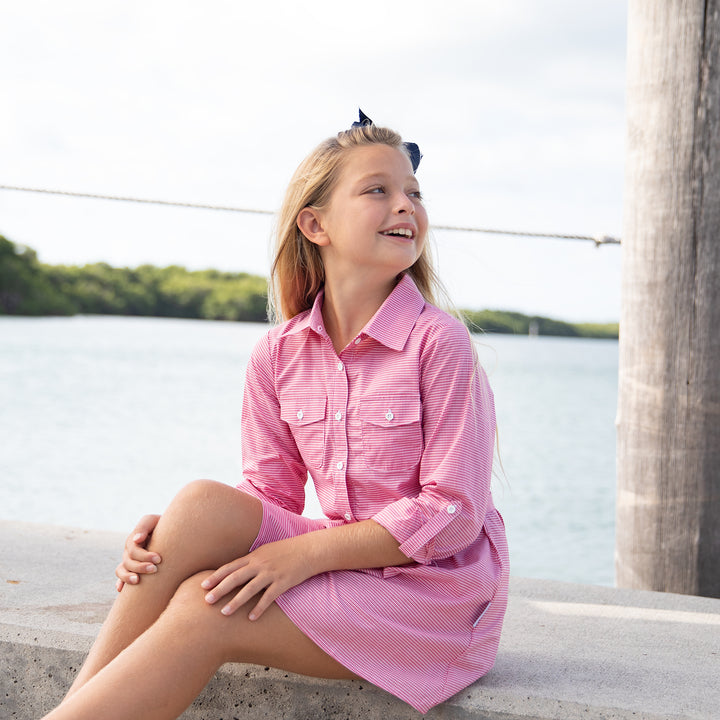 Perfect Shirt Dress-Royal Red Microcheck